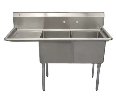 Serv-Ware D2CWP1818L-18 56" Two Compartment Sink, 18"W x 18"L Bowl With Left-Hand Drainboard