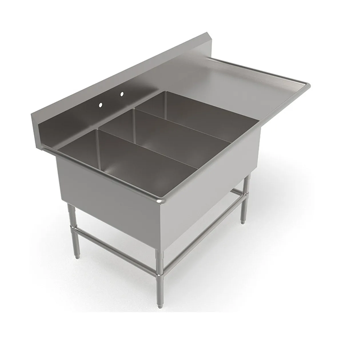 John Boos 3PB1431-1D30R 76" Three Compartment Sink, 14"W x 31"L Bowl With Right-Hand Drainboard