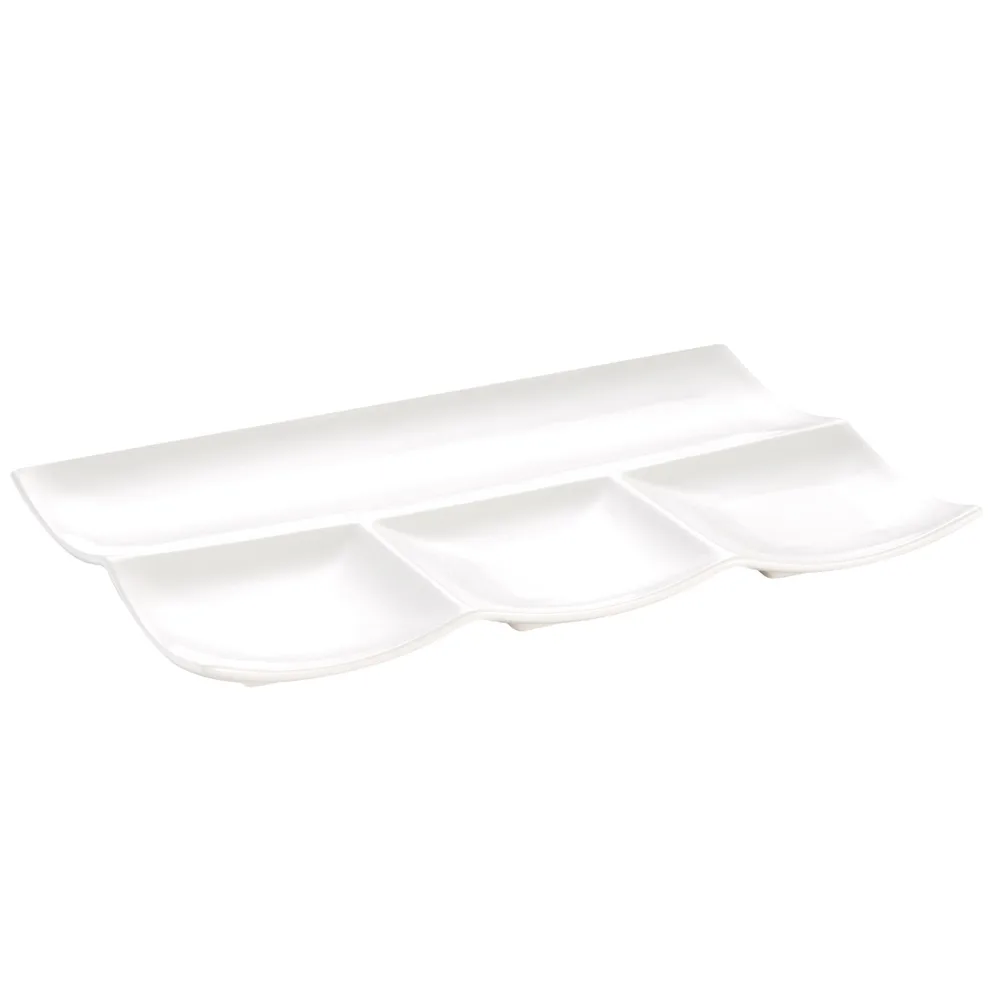 CAC China F-12S Platter, 12"L x 8"W x 1"H Porcelain, Bone White, 4 Comp, Safe - Dozen
