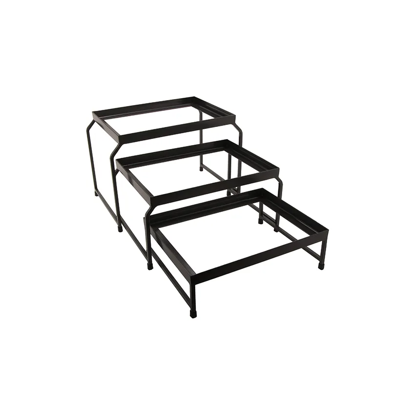 GET IR-735-MG 3-Tier Rectangular Metal Grey Powder-Coated Stand, 9‑3/8" x 14‑1/8" x 9‑3/4" - Set