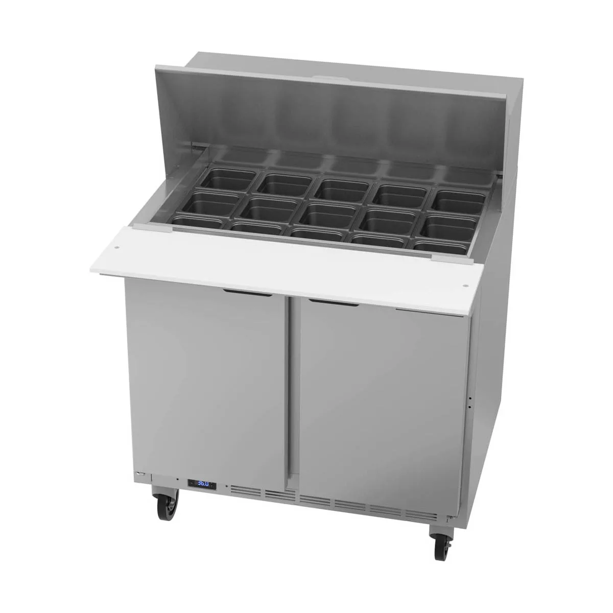 Beverage Air SPE36HC-15M 36" Mega Top Sandwich/Salad Prep Table w/ 2 Doors, 15 Pans, 10 cu. ft.