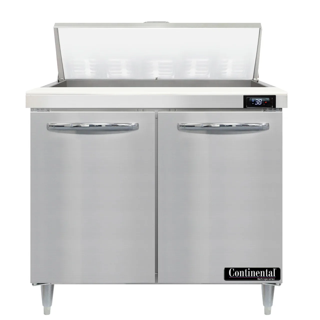 Continental Refrigerator D36N10 36" Two Section Sandwich / Salad Prep Table w/ 2 Door, 10 Pans