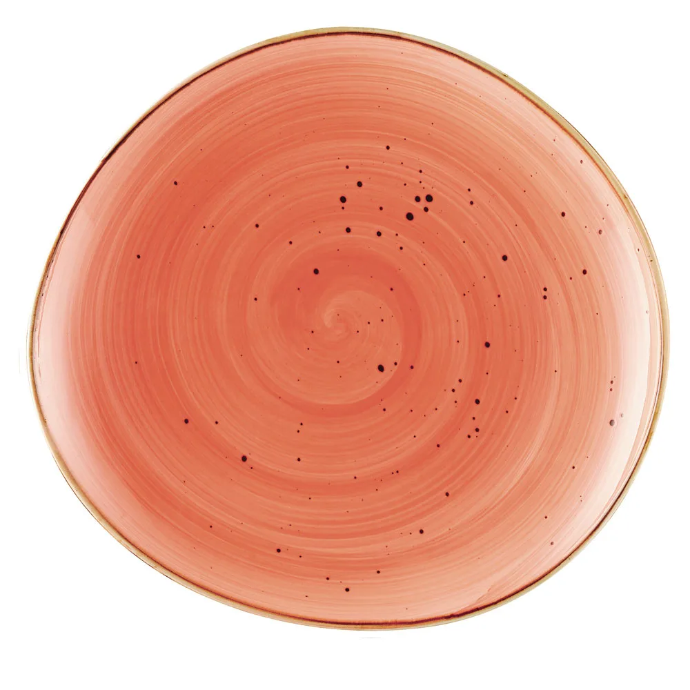 CAC China TUS-21-CRL Tucson Plate 12-1/4" x 11-1/2" Round Porcelain Coral Dishwasher Safe - Dozen