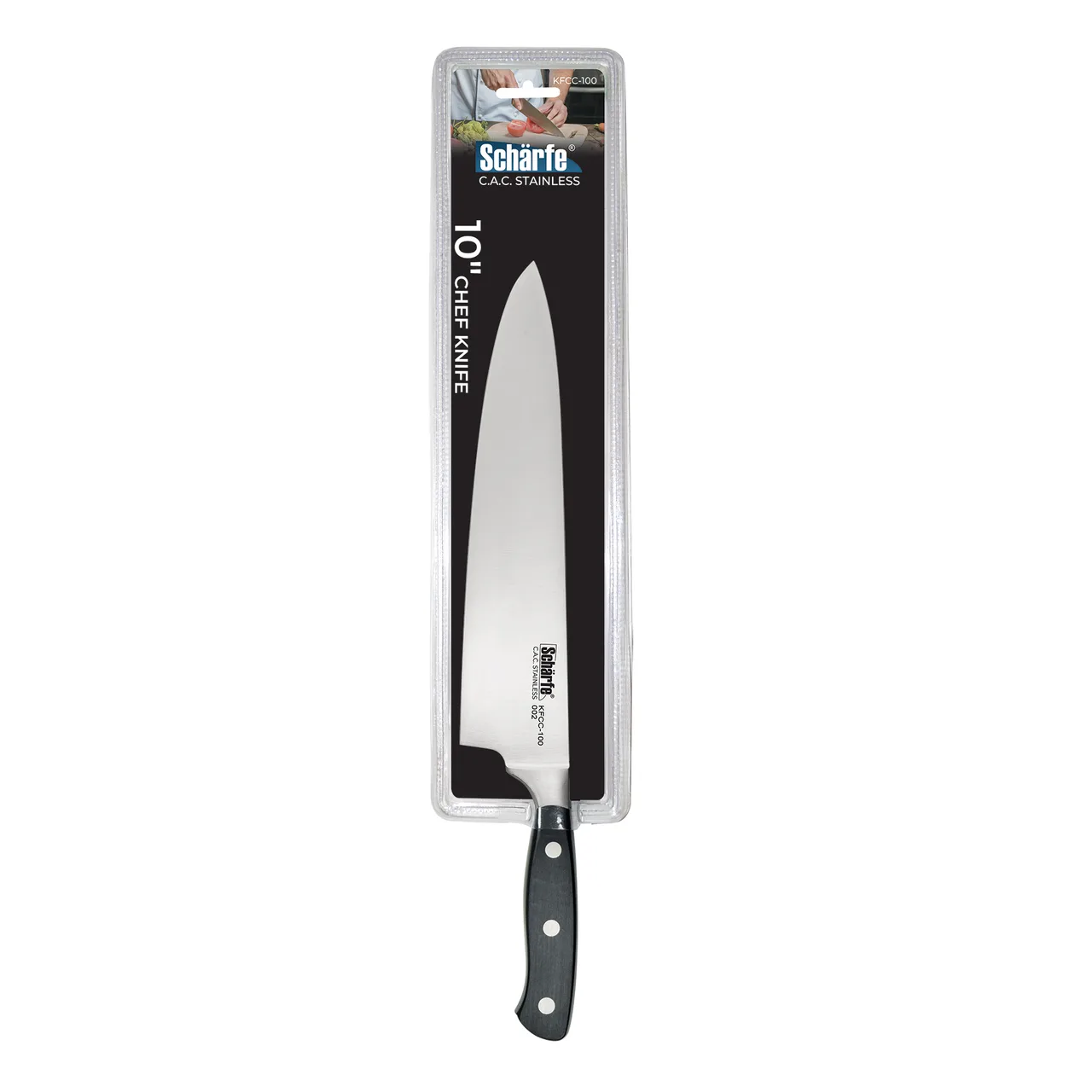 CAC China KFCC-100 Scharfe Chef Knife, 10" Forged High-Carbon Steel, Black Handle