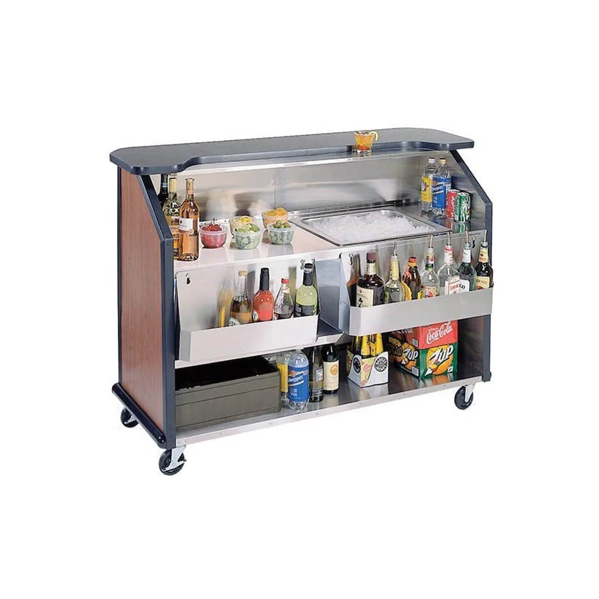 Lakeside 887 63" Portable Bar with Laminate Finish, Removable (2) 7-Bottle Speed Rail, and 40 lb. Ice Bin