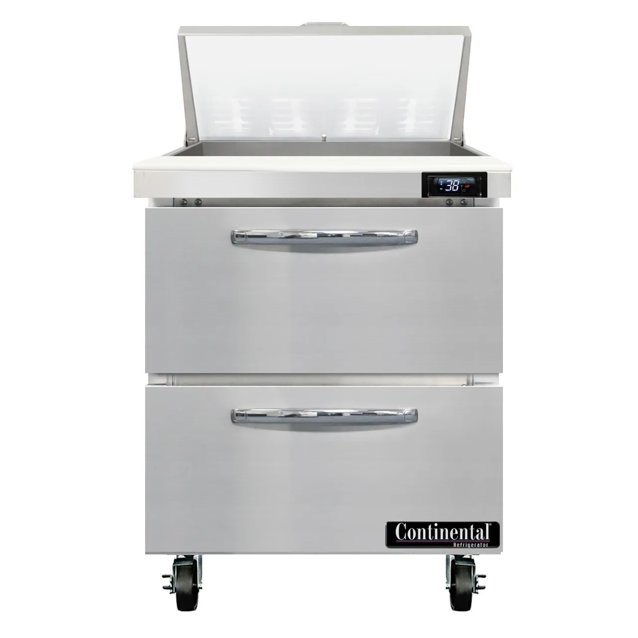 Continental Refrigerator SW27N8-D 27" 2-Drawer Sandwich and Salad Prep Table, 8 Pans, Stainless Steel Exterior