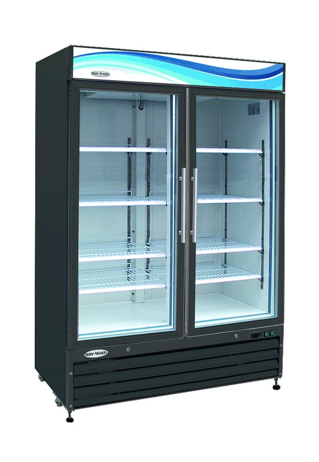 Serv-Ware GR48B-HC 56" Two-Section Black Refrigerator, 23 cu. ft., Glass Door, LED Display