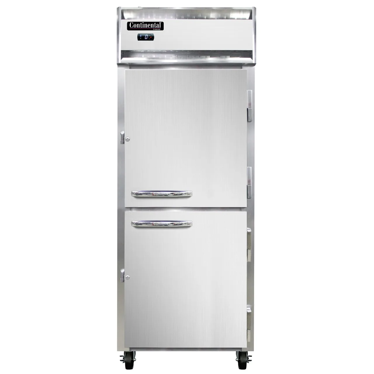 Continental Refrigerator 1FENSSHD 28" 1-Section Reach-In Freezer, 2 Half Solid Doors, Top Mounted, 21 cu. ft., Stainless Steel