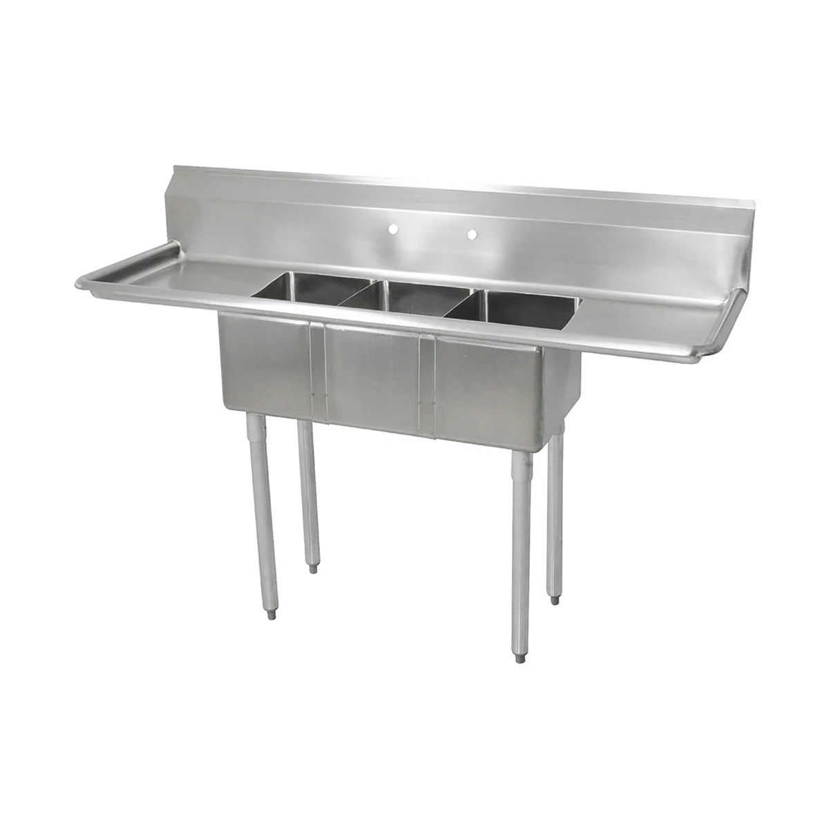 John Boos E3S8-1014-10T15-X 60" Three Compartment Sink, 10"W x 14"L Bowl With 2 Drainboards