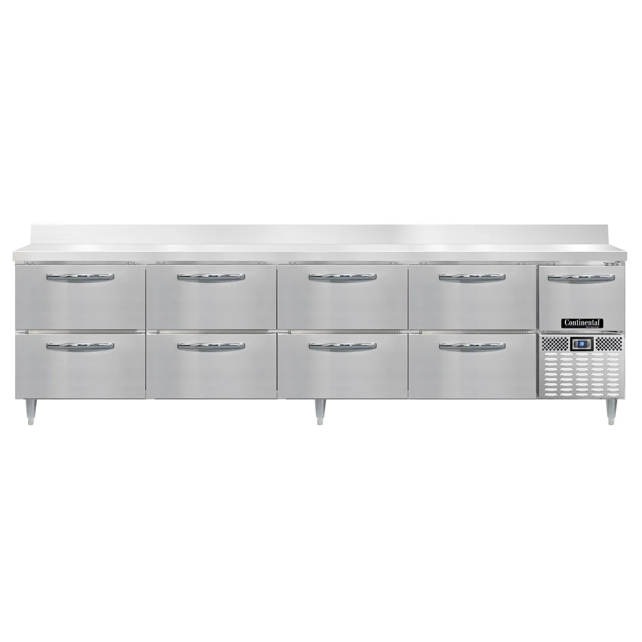 Continental Refrigerator DRA118NSSBS-D 118" Worktop Refrigerator w/ 8 Drawers & 1 Half Door