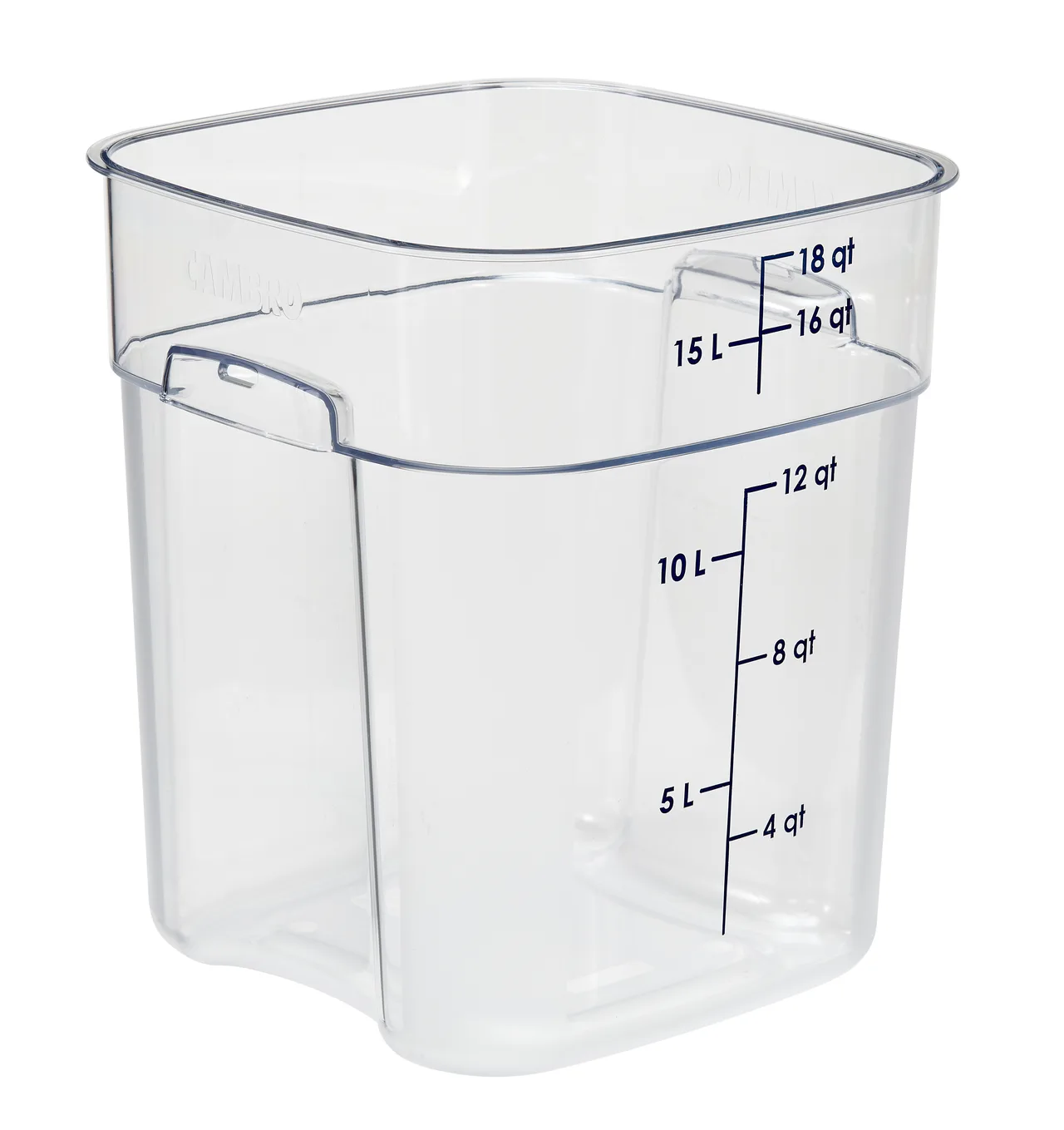 Cambro 18SFSPROCW135 CamSquare 18‑qt PC Container, 11.4" Cube Handles, NSF‑Approved, Dishwasher Safe