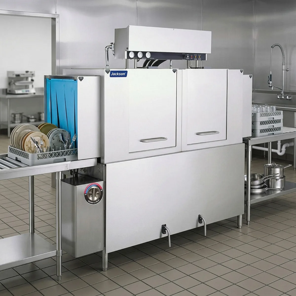 Jackson WWS AJ-64CS 64" Conveyor Dishwasher, 287 Racks/Hr - High Temp Steam Tank without Booster
