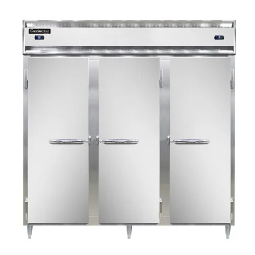 Continental D3RRFNPT 78" 3-Section Pass-Thru Refrigerator Freezer Combo w/ 6 Solid Doors