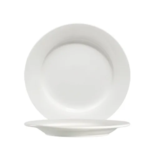CAC China 101-7 Lincoln Bone White Porcelain Round Plate 7-1/4" Dia. 7/8" H, Rolled Edge - Dozen