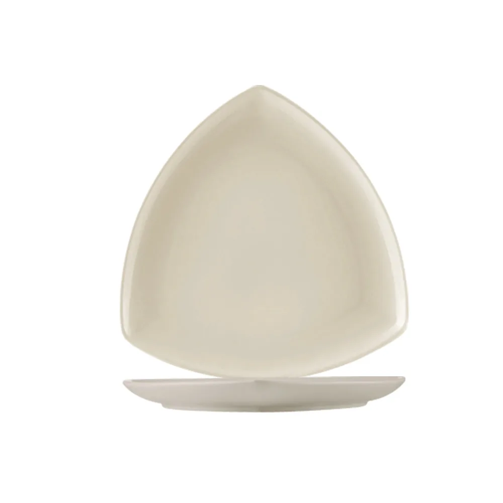 CAC China REC-CT8 Triangular Plate, 8"L x 8"W x 7/8"H, Coupe Rim, Dishwasher Safe, White - Dozen