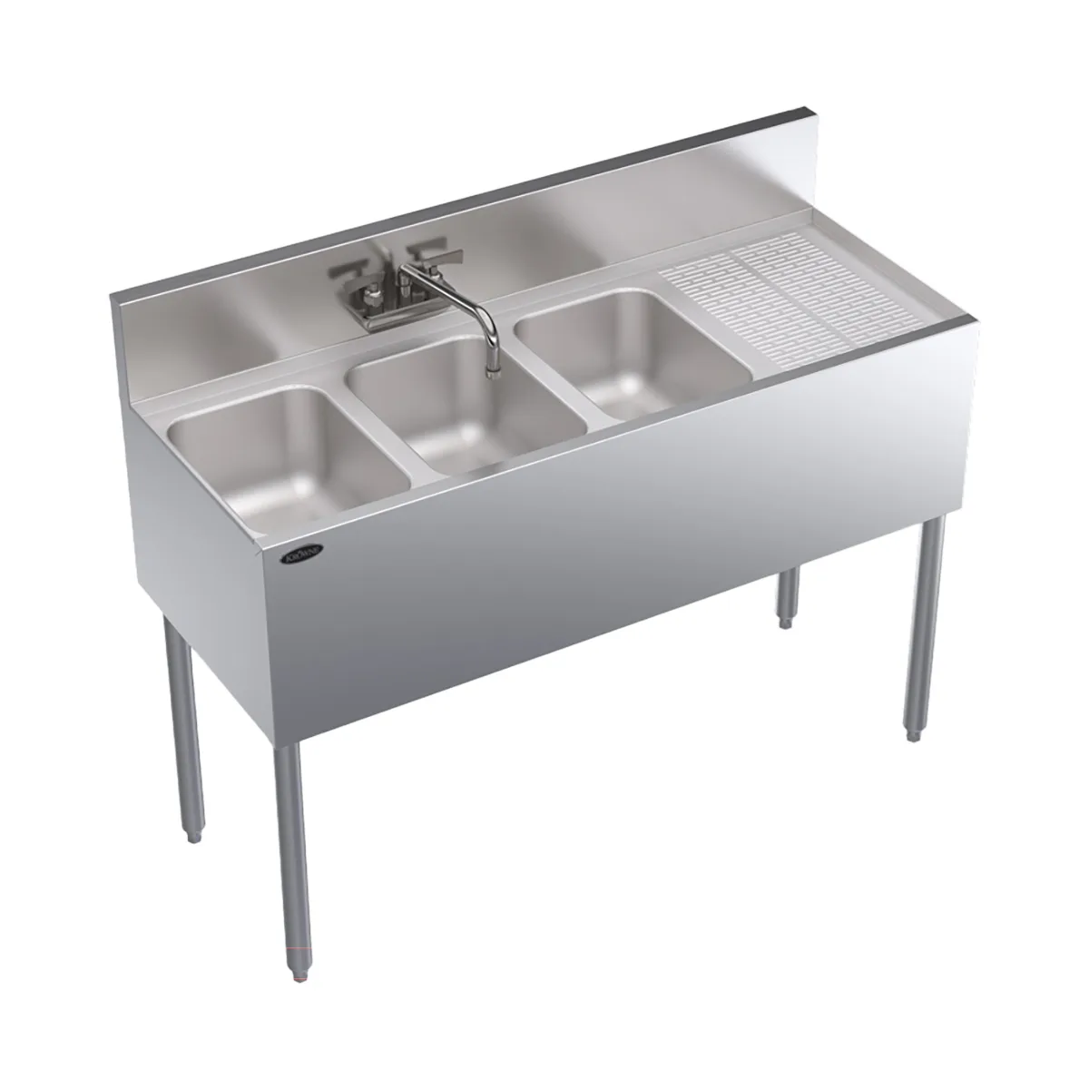 Krowne KR19-43L 48" 3 Compartment Underbar Sink w/ 1 Right Drainboard, Splash-Mount Faucet