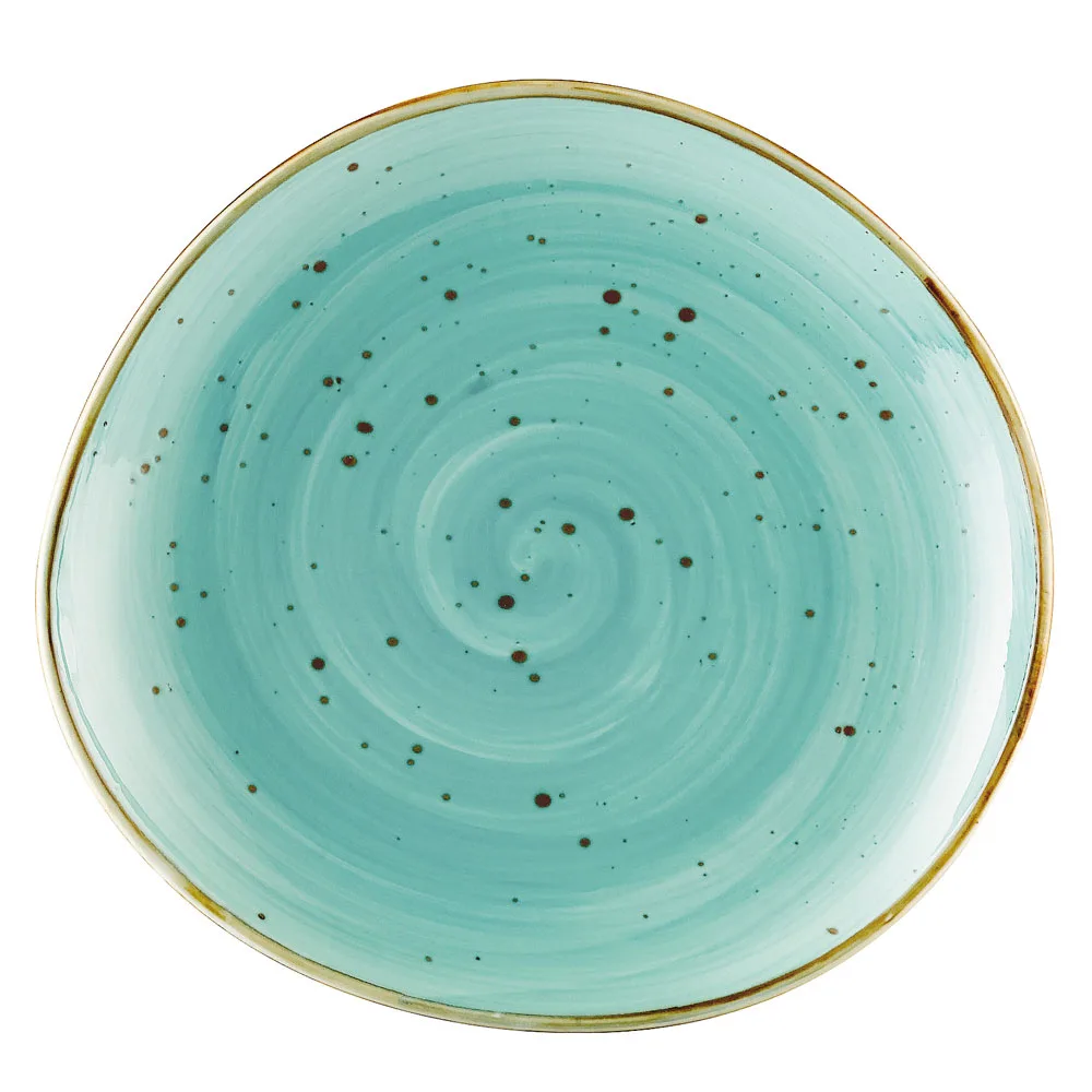 CACChina TUS-8-TQS Plate 8-1/4" x 7-3/4", Porcelain Turquoise Round Dishwasher & Oven Safe - Dozen