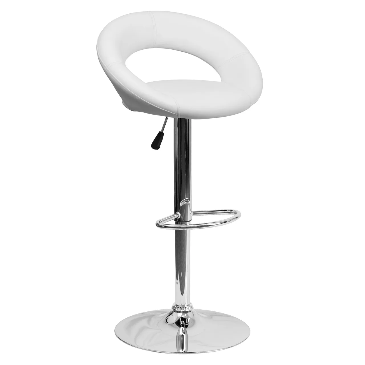 Flash Furniture DS-811-WH-GG Swivel Bar Stool, Upholstered Seat & Back, White Vinyl, Adjustable Height, Pedestal Base