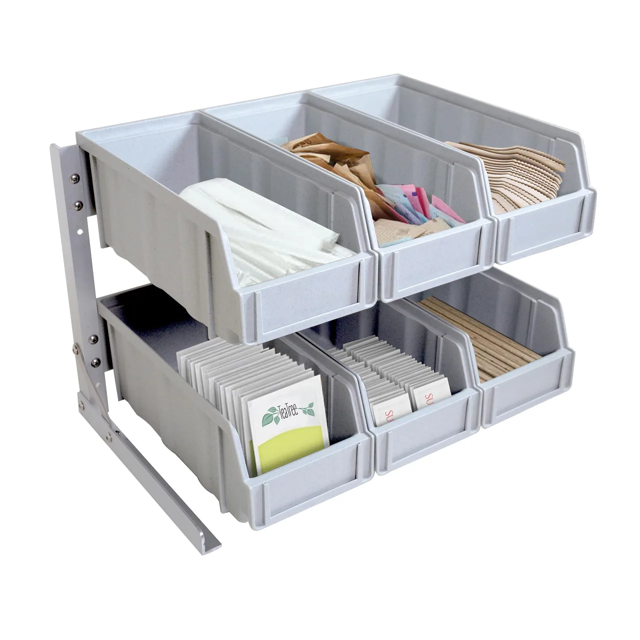 Omcan USA 43642 Condiment Organizer, 16.75"W x 12.37"D x 12"H, 6-Section Gray Polypropylene/Aluminum