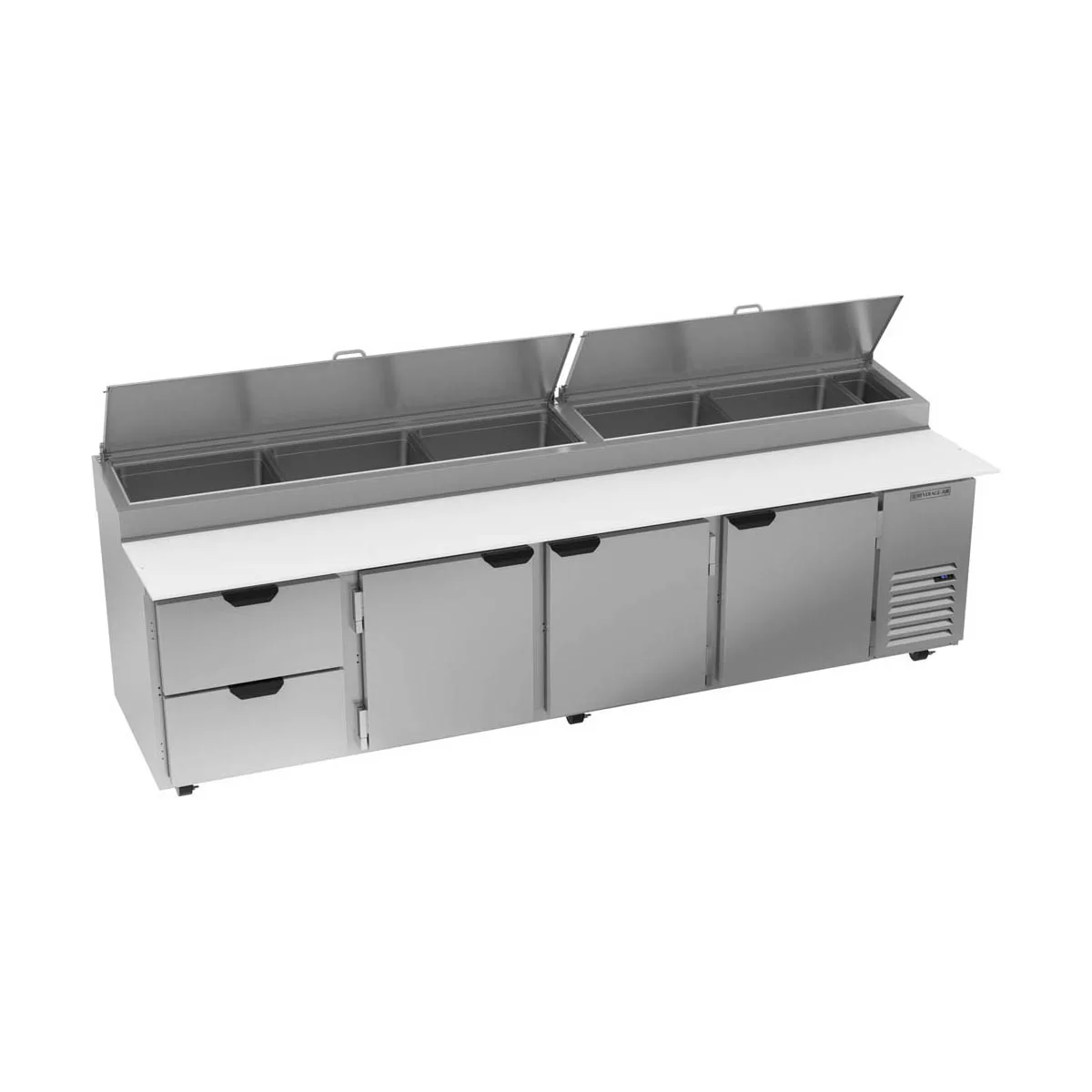 Beverage-Air DPD119HC-2 119" 4-Section Refrigerated Pizza Prep Table w/ 3 Doors & 2 Drawers