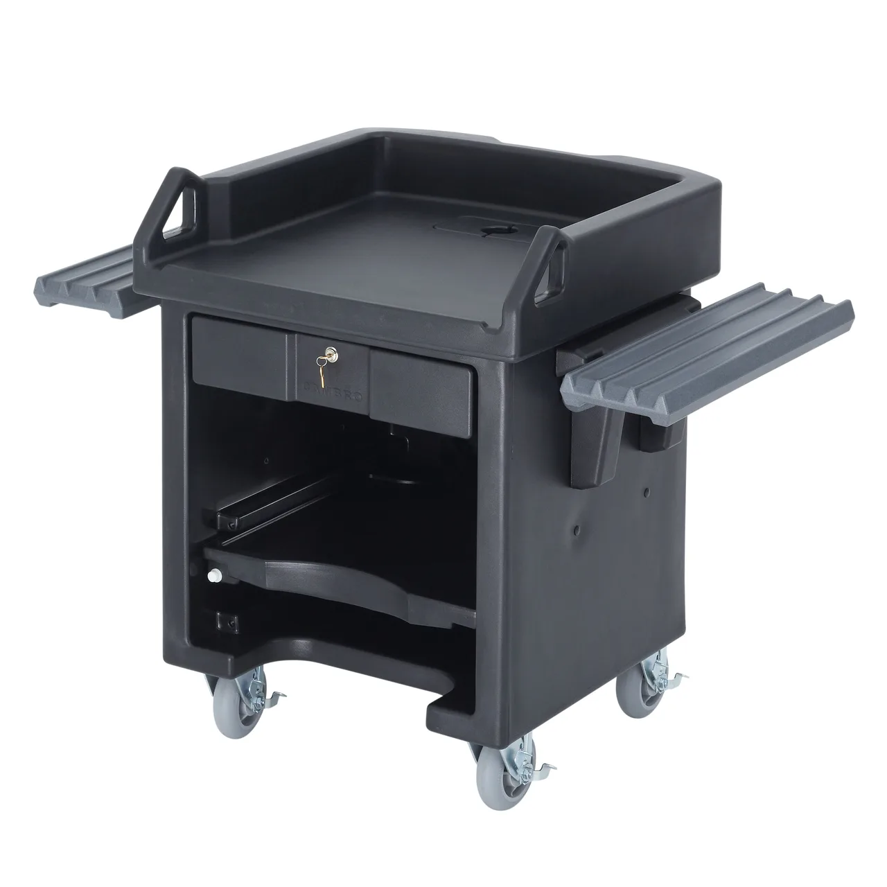 Cambro VCSWRHD110 Versa Cash Register Cart, 52-3/4L x 32W x 43-3/4H, Black, Polyethylene, Lockable Drawer, Adjustable Shelf