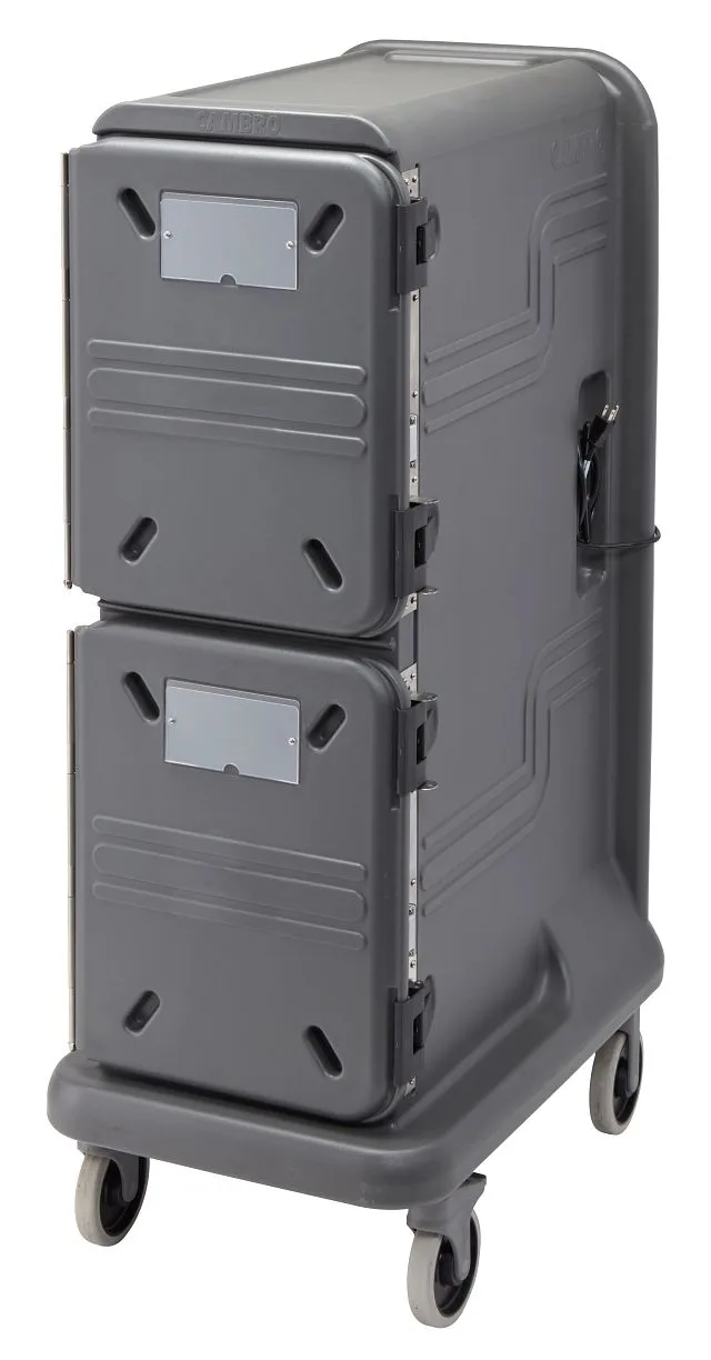 Cambro PCU800HP615 Pro Cart Ultra Electric Food Pan Carrier, 21.9"W x 34"D x 59"H, 8-Deep GN 1/1 Pans, Touch Screen, Front Loading, 1 Hot & 1 Passive Compartment, Nylon Latches, 4" Casters (2 Locking), 115V, 507W