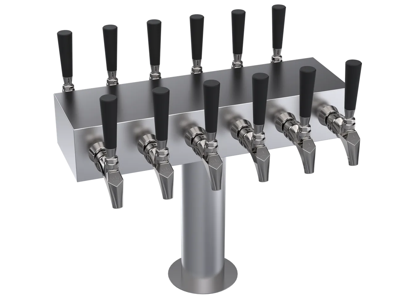 Krowne KDSTC-6S T-Head Tap Tower, 12-Tap Counter, 18" OA, Glycol-Cooled, Stainless Steel Finish