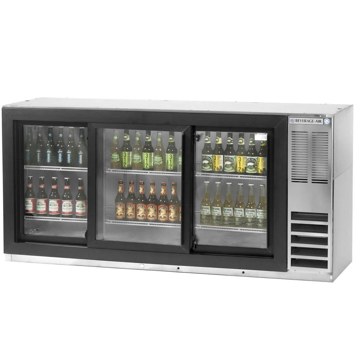 Beverage Air BB78HC-1-G-S 79" Three Section Back Bar Cooler with Glass Door, 33.59 cu. ft.