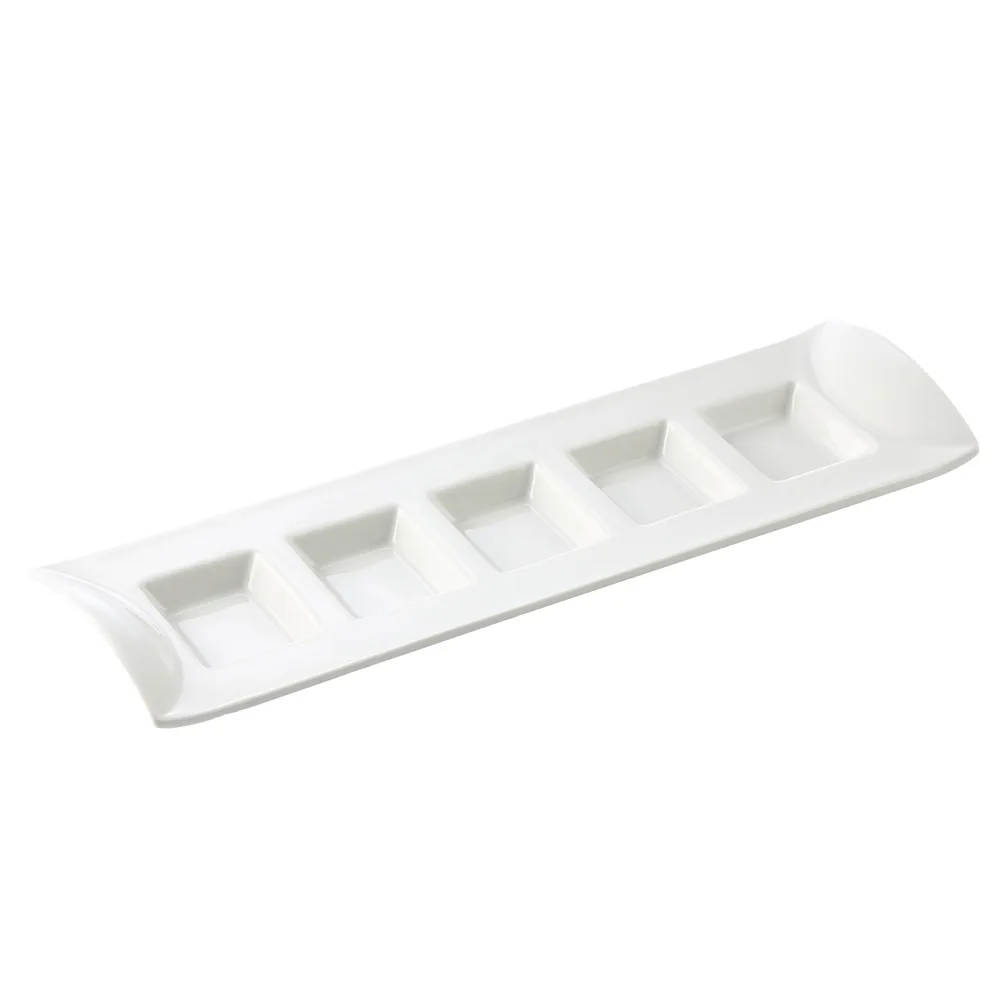 CAC China CN-5T13 5-Compartment Porcelain Tray, 13" x 3-7/8" x 1-3/8", 1/2 oz, White, Safe - Dozen