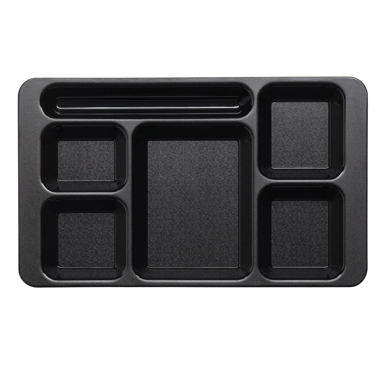 Cambro 1596CW110 6-Compartment Rectangular Tray 9" x 15" Black Polycarbonate EcoSafe Dishwasher Safe