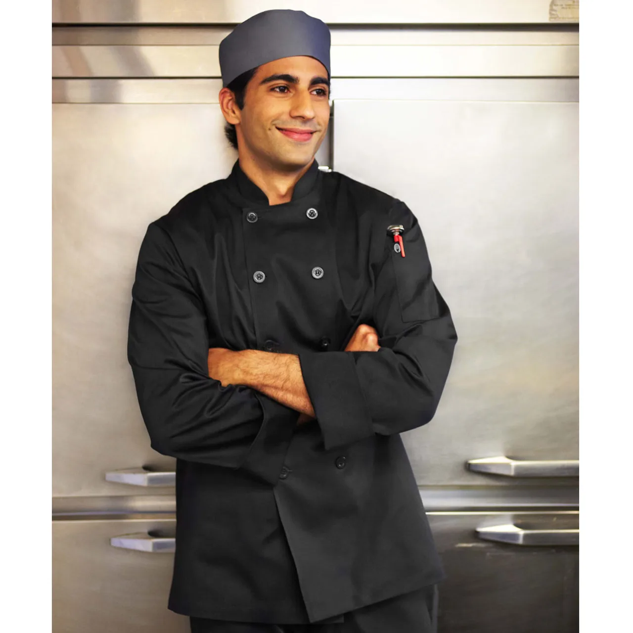 Chef Works BAST-BLK-S Chef Coat, Small Black 65/35 Poly/Cotton, Long Sleeves, Classic Fit