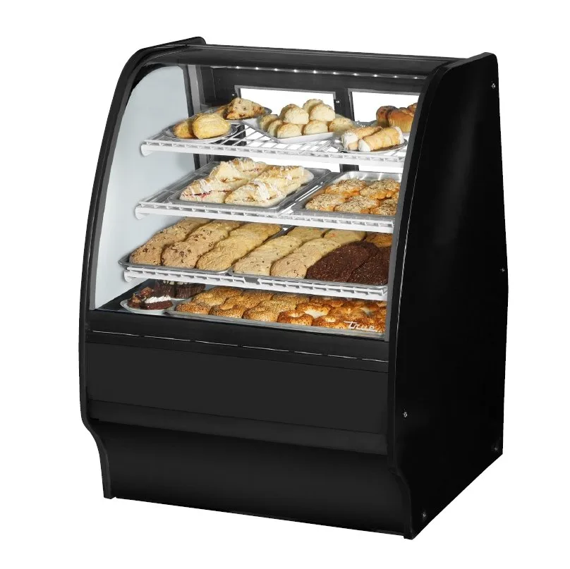 True TGM-DC-36-SC/SC-S-W 36" Curved Glass Solid Colored End Dry Bakery Merchandiser