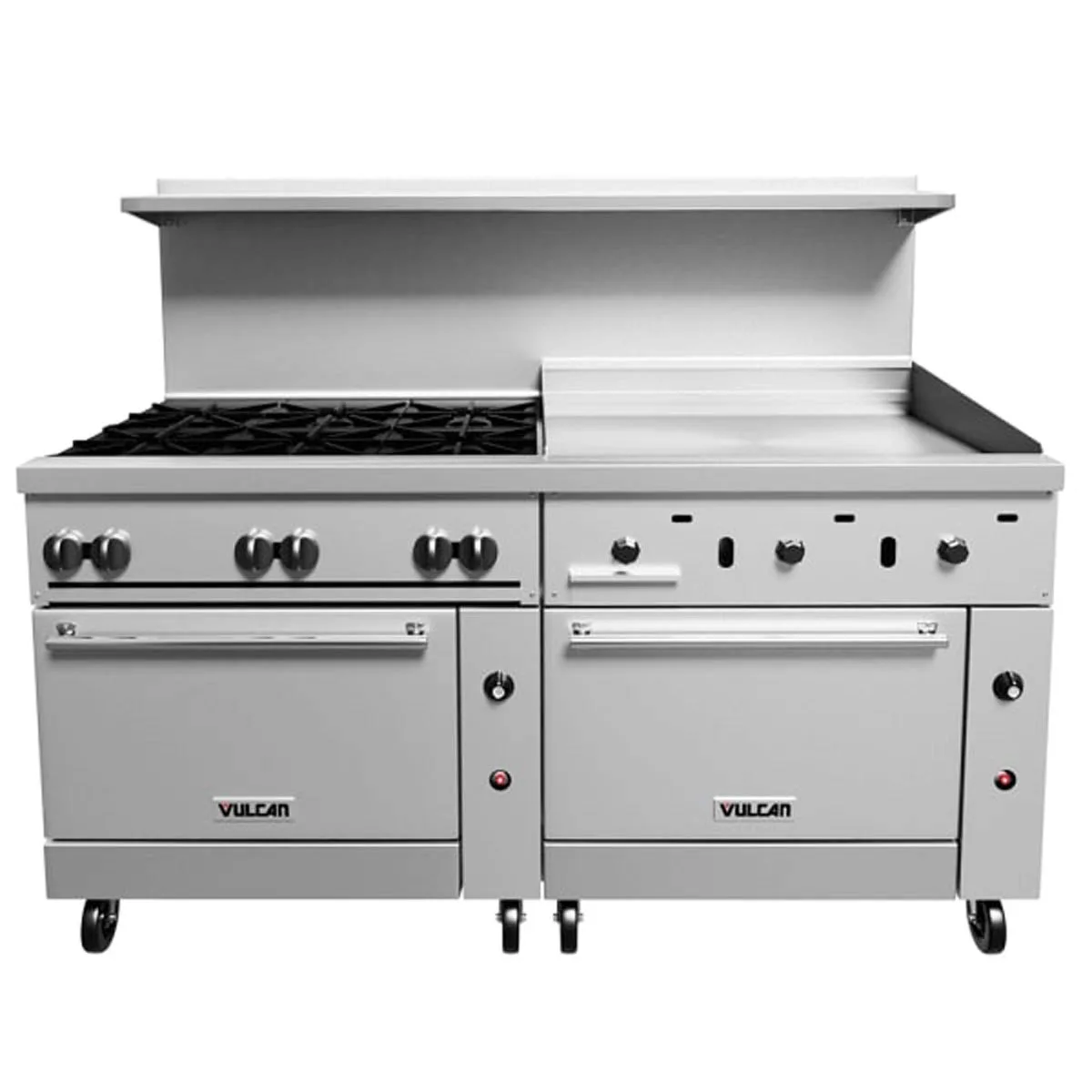 Vulcan 72SS-6B36G 72" Gas Restaurant Range w/ (6) Open Burners, 36" Griddle Right, (2) Standard Ovens, 310.000 BTU