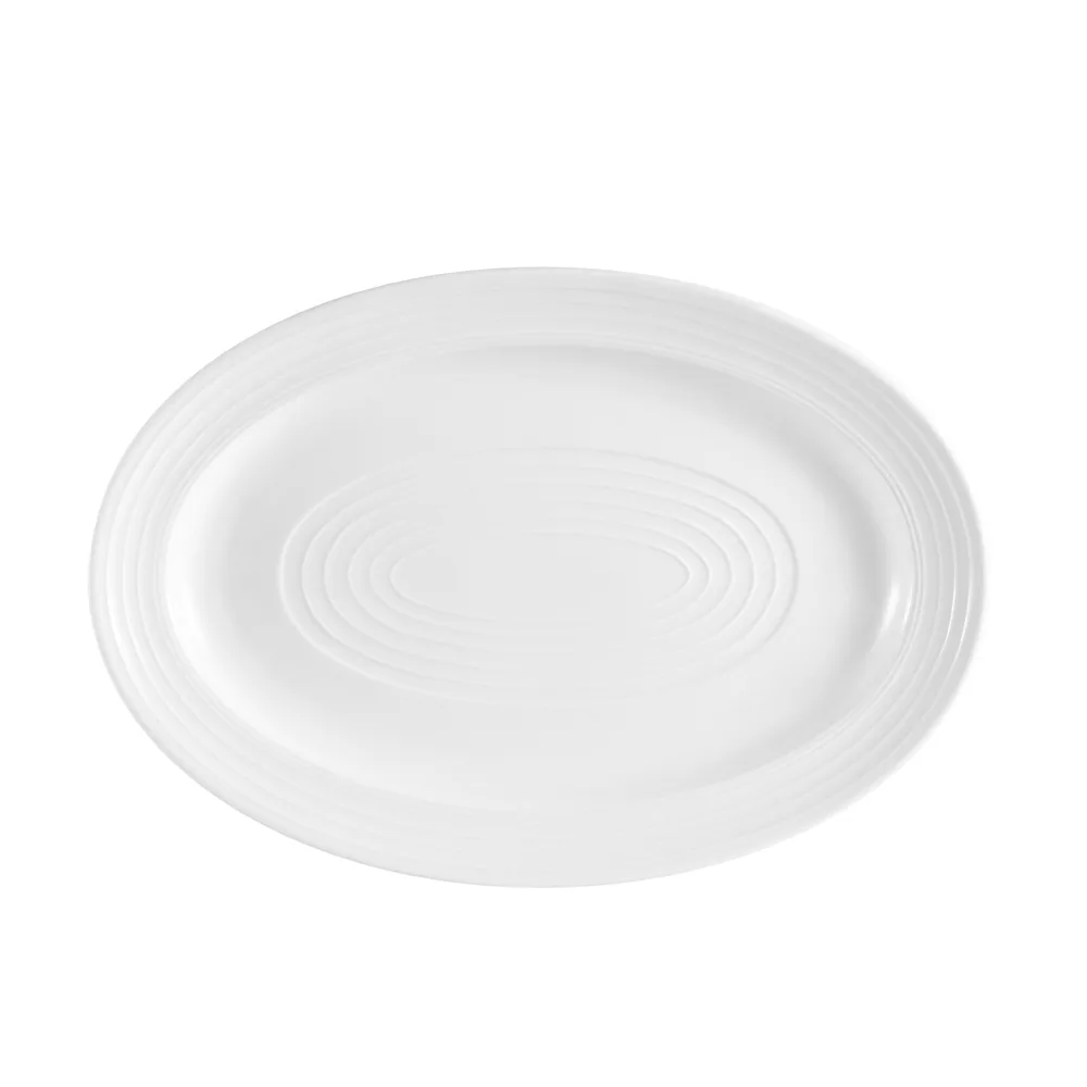 CAC China TGO-34 Tango Platter 9-5/8"L x 6-1/2"W x 1"H Oval Embossed Porcelain Bone White - Dozen