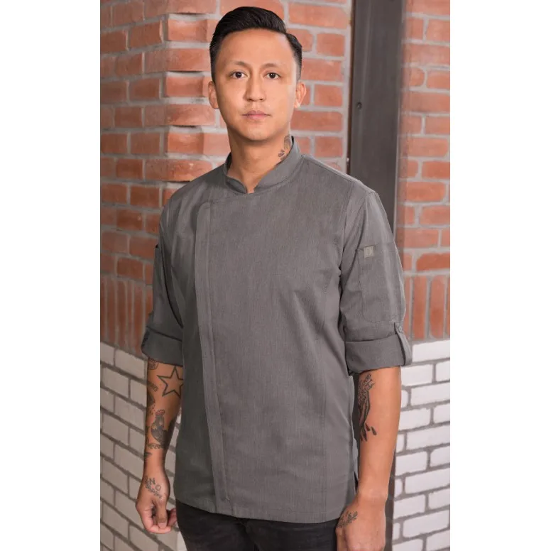 Chef Works BCLZ008-GRY-XL Hartford Chef Coat, Xlarge, Gray, Cotton/Poly Twill, Long Sleeve