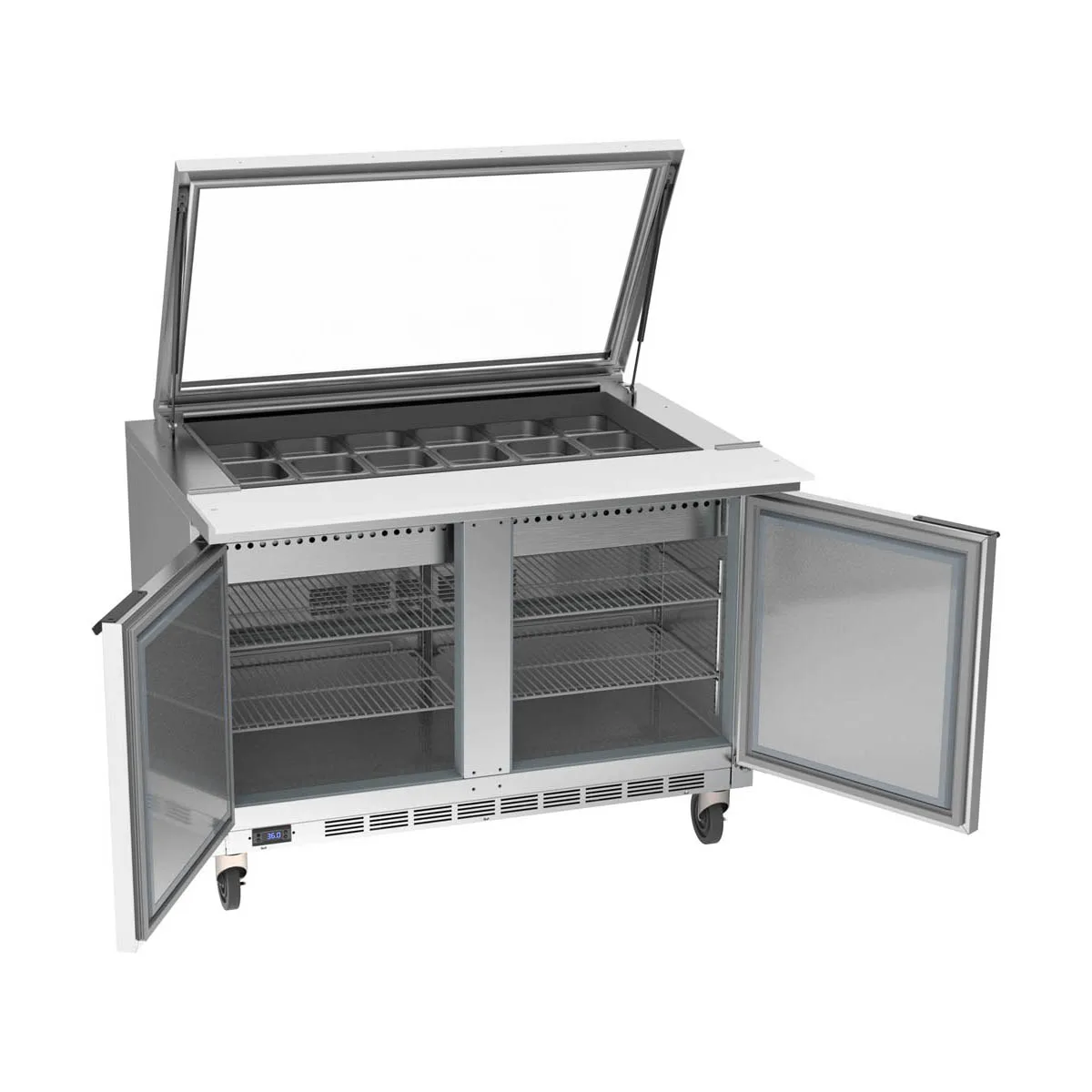 Beverage Air SPE48HC-18M-STL 48" Mega Top Sandwich/Salad Prep Table w/ 2 Doors, 18 Pans, 13 cu. ft.