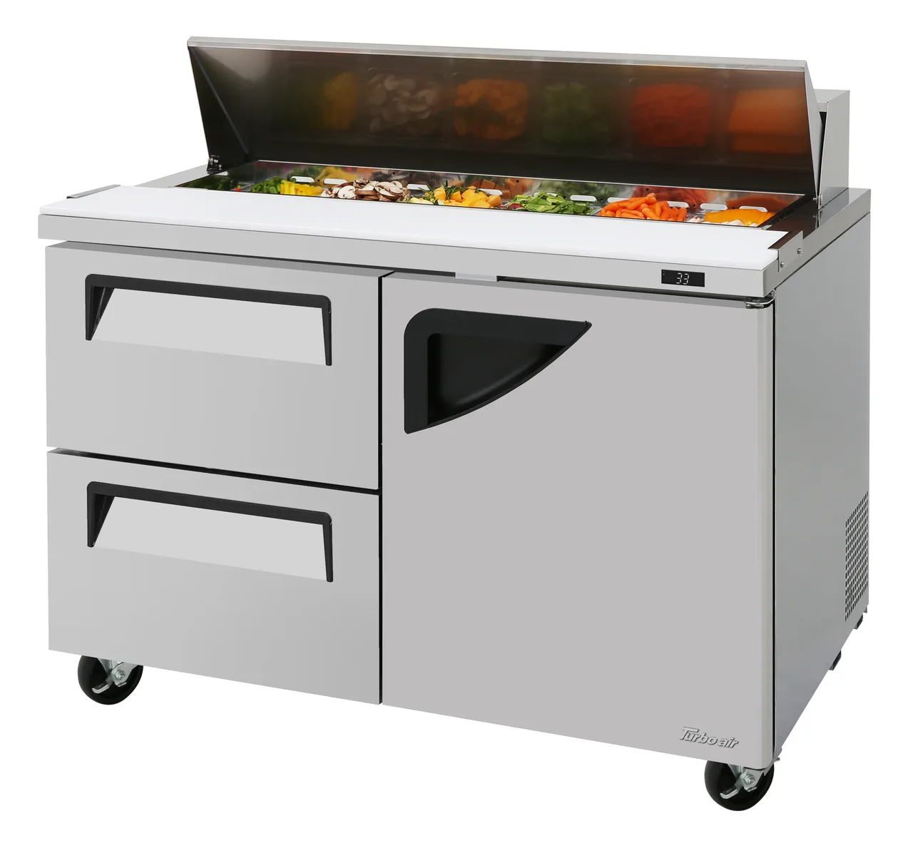 Turbo Air TST-48SD-D2R-N 48" 2-Section Sandwich and Salad Prep Table w/ 2 Drawers & 1 Door, 12 Pans