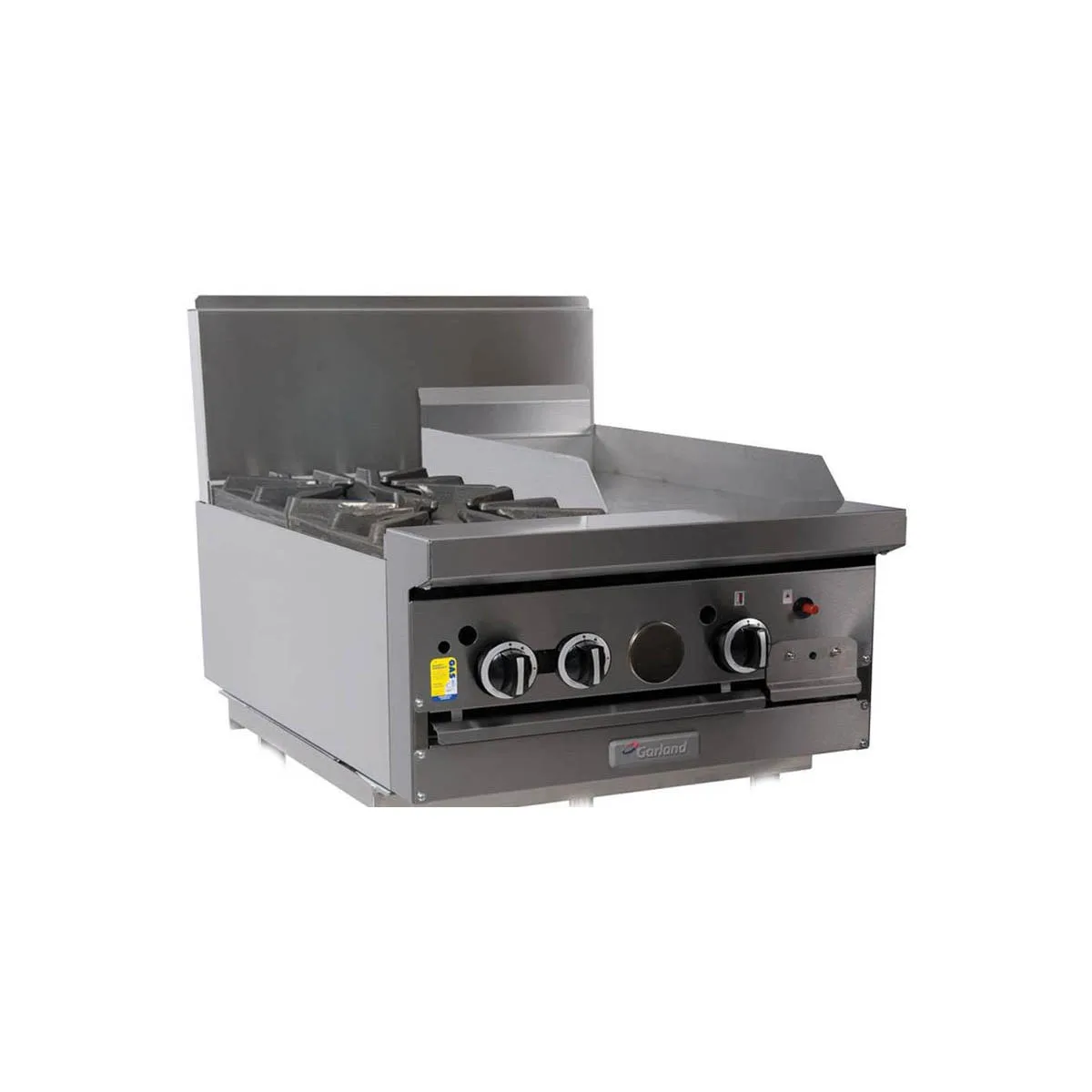 Garland US Range GF24-2G12T 24" Gas Restaurant Range w/ (2) Open Burners, 12" Griddle with Thermostatic Controls, Modular, 70.000 BTU