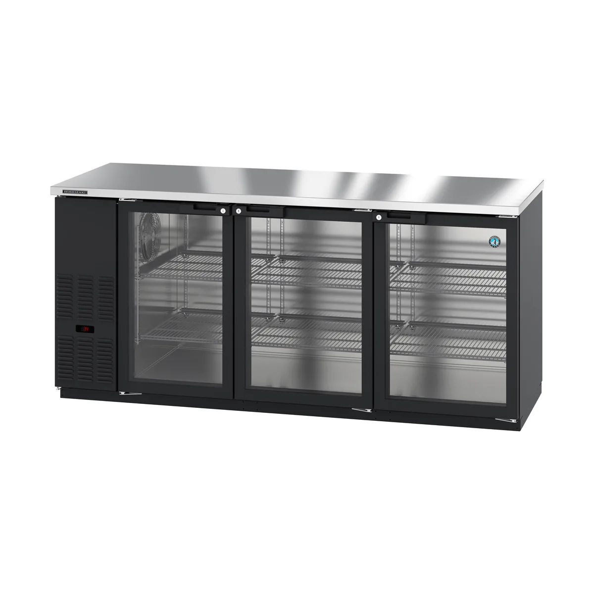 Hoshizaki BB80-G 80" Three Section 3 Swinging Glass Door Back Bar Cooler, 26.74 cu. ft.