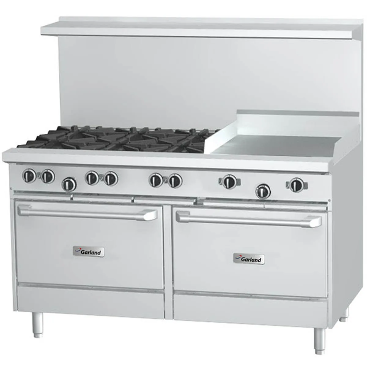 Garland US Range G60-6G24RR 60" Gas Restaurant Range w/ (6) Open Burners, 24" Griddle, (2) Standard Ovens, 310.000 BTU