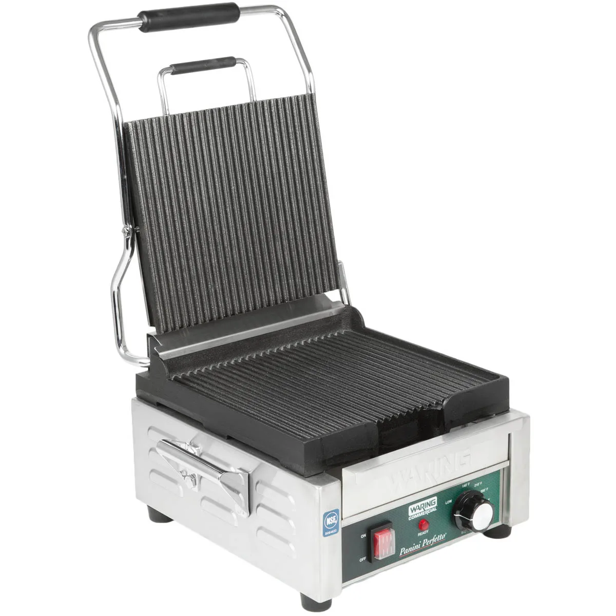 Waring WPG150T Single Cast Iron Sandwich Panini Grill w/ Timer, 9" x 9" Grooved Plates, 120V
