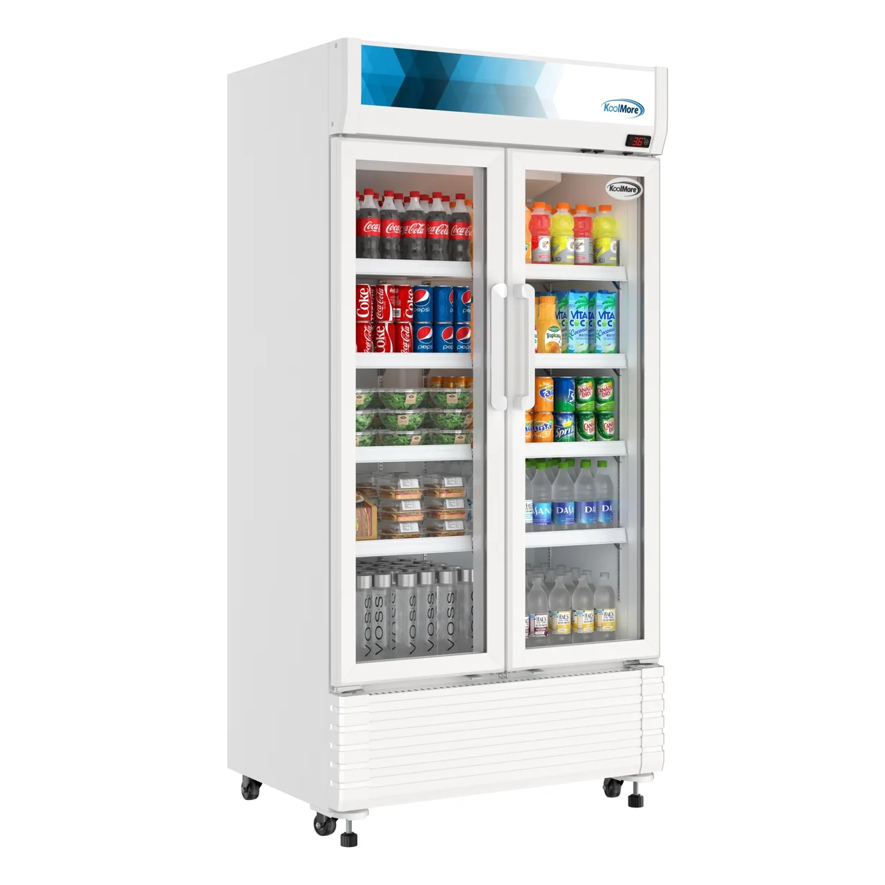 Koolmore KM-MDR-2GD-39 39" Merchandiser Refrigerator, 16.5 cu ft, 2‑Section, Silver, 0.25 HP, 34‑50°F