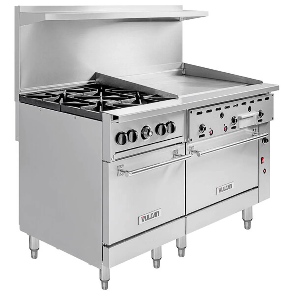 Vulcan 60SC-4B36G 60" Gas Restaurant Range w/ (4) Open Burners, 36" Griddle Right, (1) Standard Oven, (1) Convection Oven, 238.000 BTU