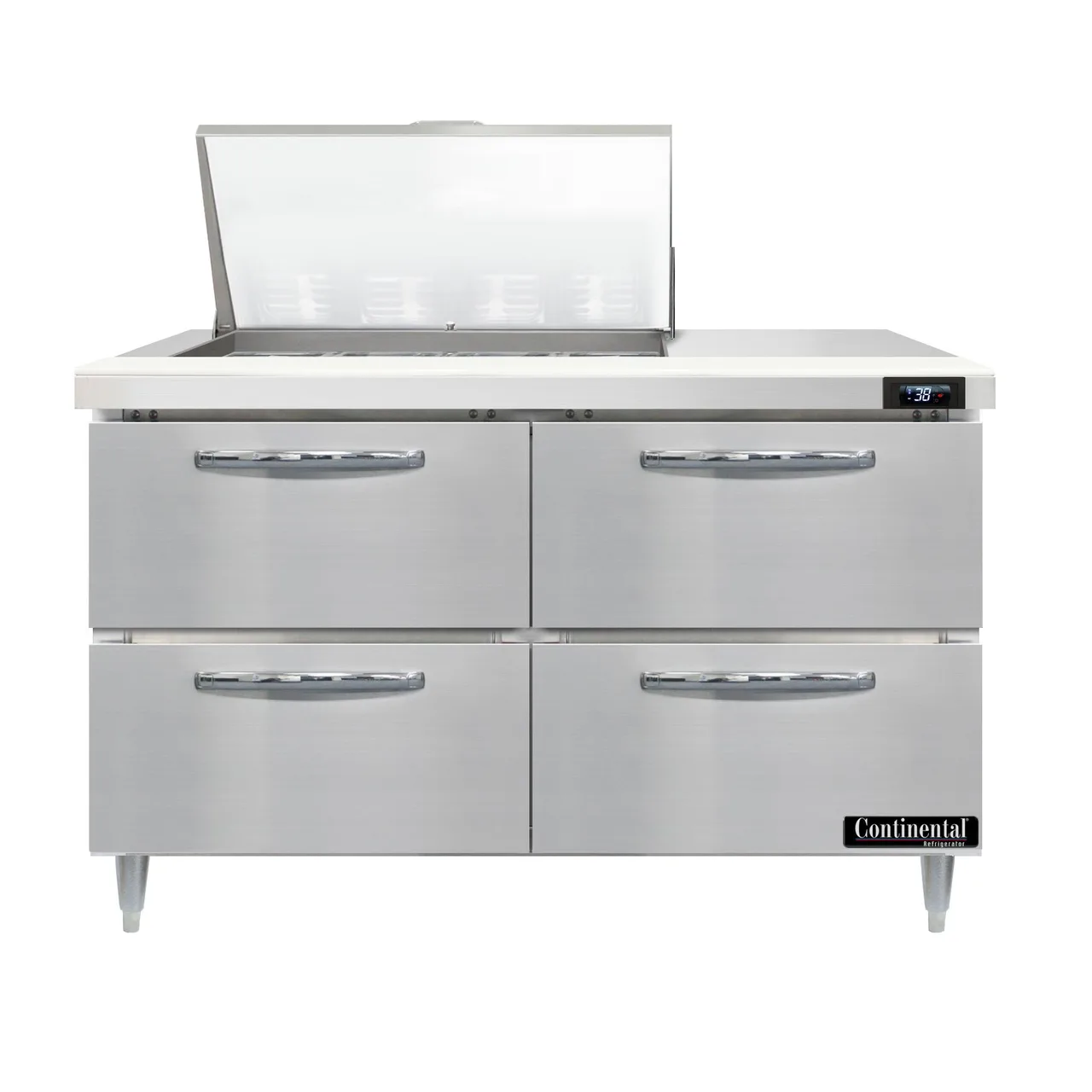 Continental Refrigerator D48N12M-D 48" Mega Top Sandwich Prep Table w/ 4 Drawers, 12 pans
