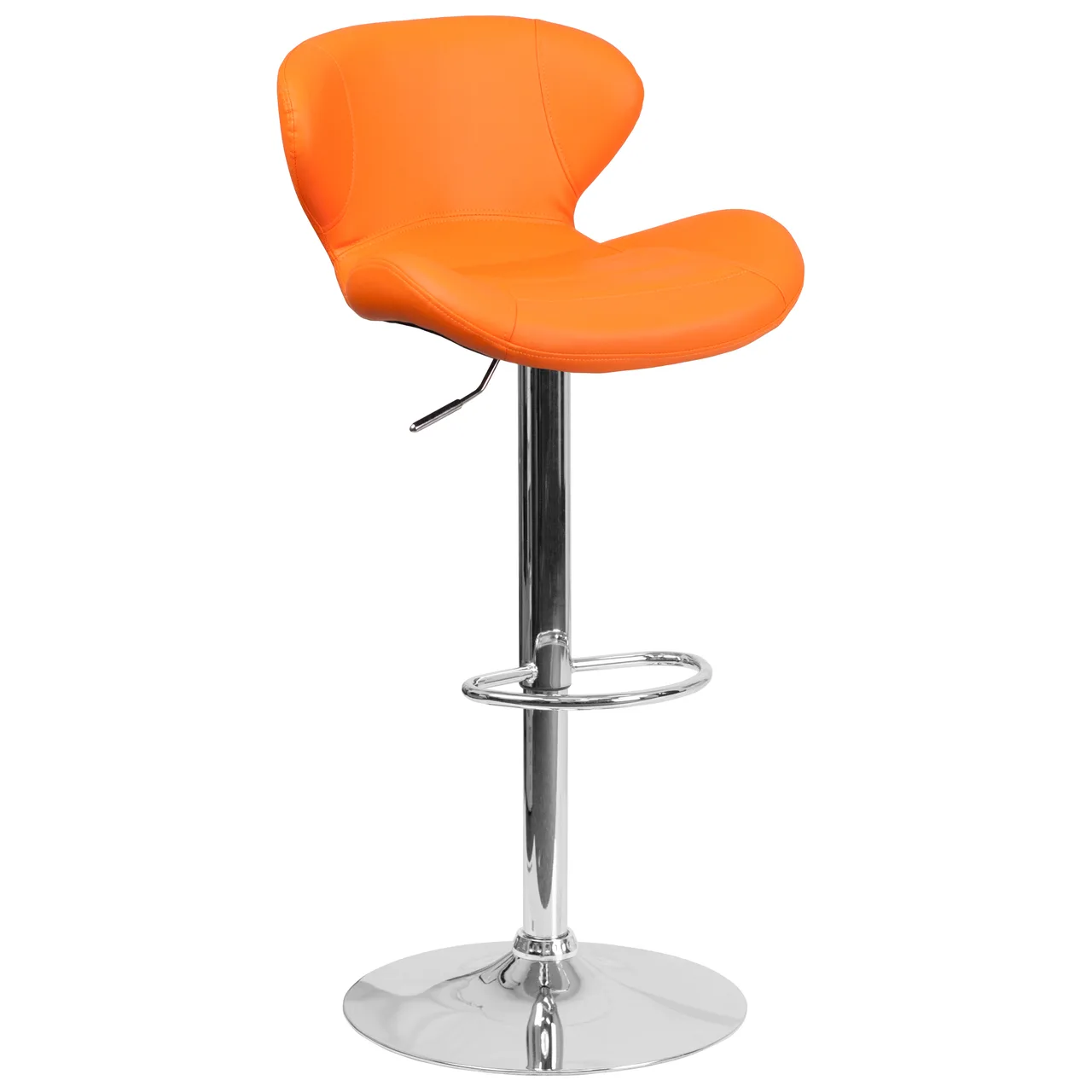 Flash Furniture CH-321-ORG-GG Orange Swivel Bar Stool, Upholstered Back, Adjustable Height, 17-5/8" Chrome Base