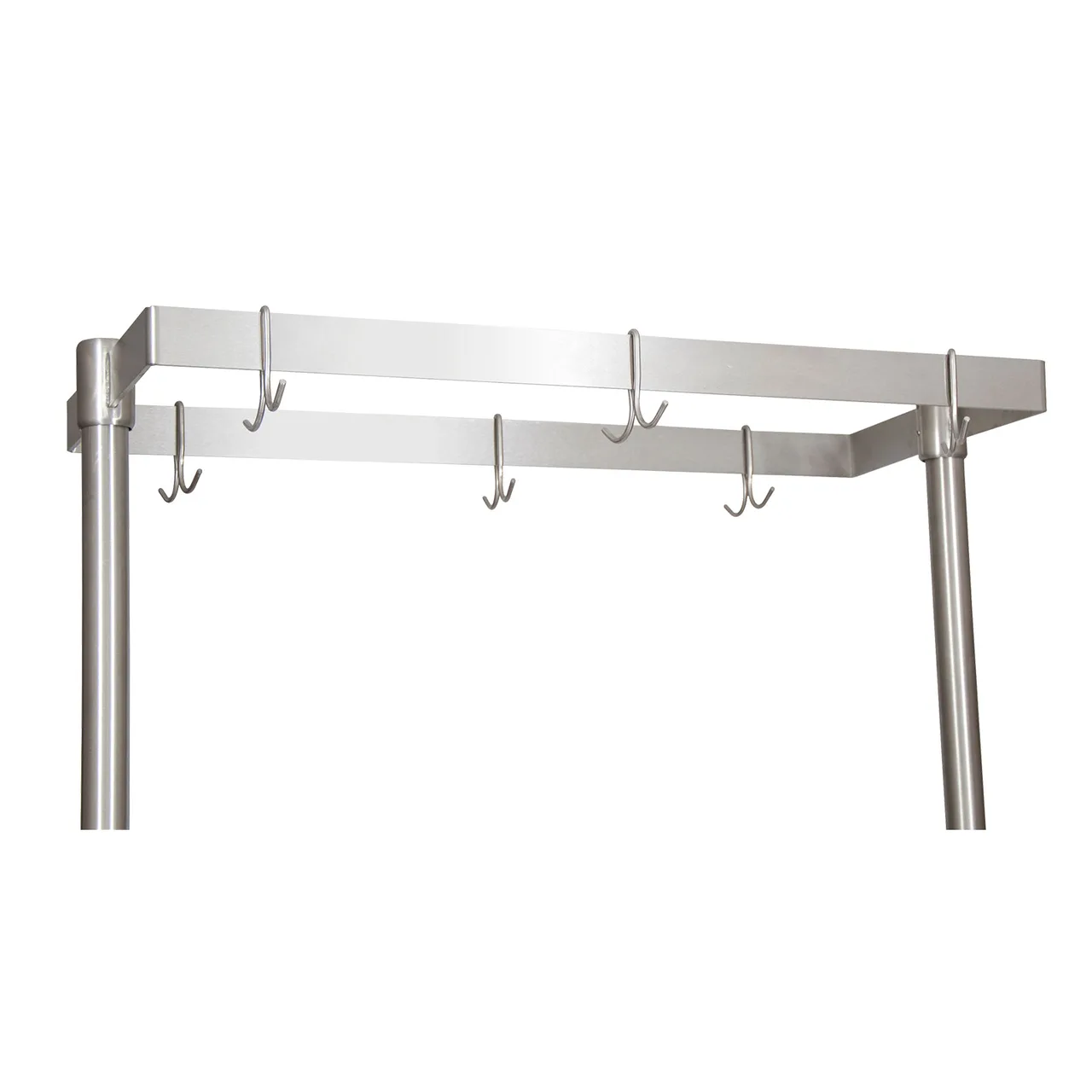 BK Resources APQ-48, 48" Stainless Steel Double Bar Table Mounted Pot Rack with 16 Double Prong Hooks