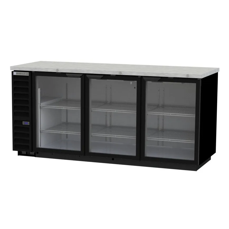 Beverage Air BB78HC-1-FG-B 79" 3 Section Black Back Bar Refrigerator with Glass Door