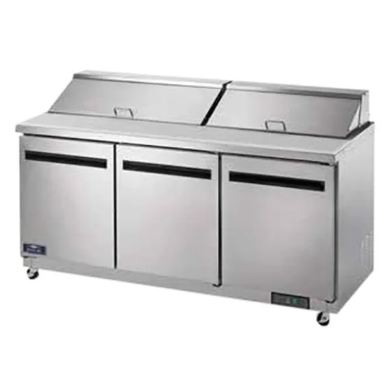 Arctic Air AST72R 72" Three Section Sandwich & Salad Prep Table w/ 3 Doors, 18 pans, 18 cu. ft.