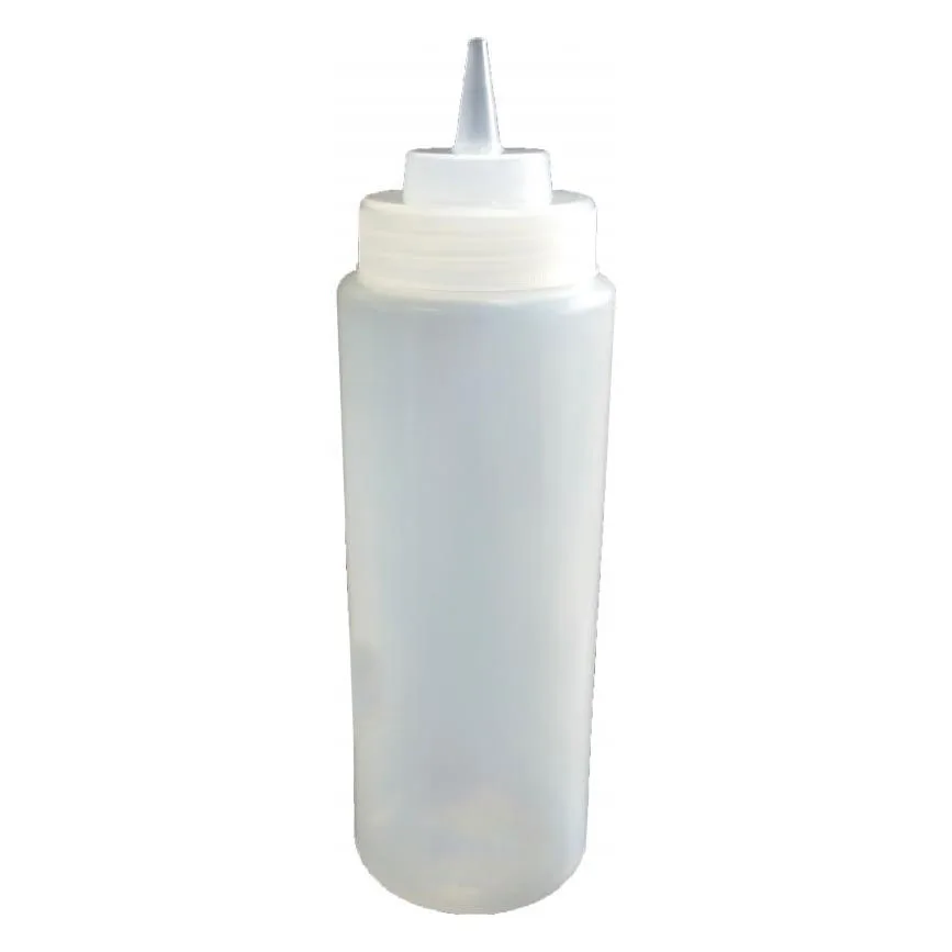 Omcan USA 40476 - 32oz Clear Wide-Mouth Vinegar Squeeze Bottle, Dishwasher Safe, Single Tip, 4/Set