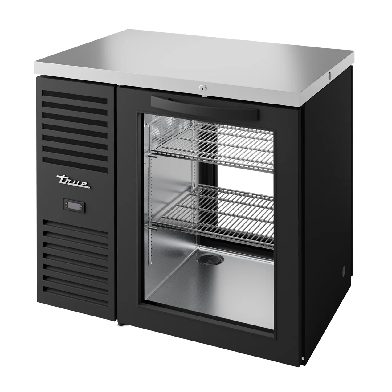 True TBR36-PTSZ1-L-B-G-G-1 36" Glass Swing Door Pass-Thru Single Zone Refrigerator